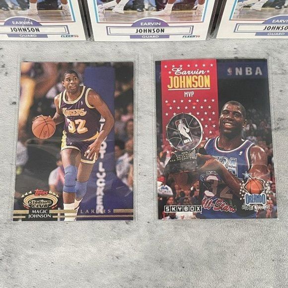 5 CARD LOT Magic Johnson Erving 1990 1992 Stadium Club Fleer Skybox Basketball - Picture 3 of 3